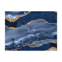 Navy Gold Agate Geode Ädelsten Bröllopsannonsering