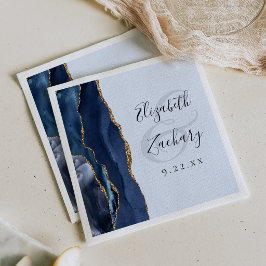 Navy Gold Agate Ljusblå Bröllop Pappersservett