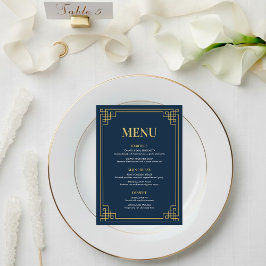 Navy Gold Art Deco 80th Birthday Dinner Party Meny