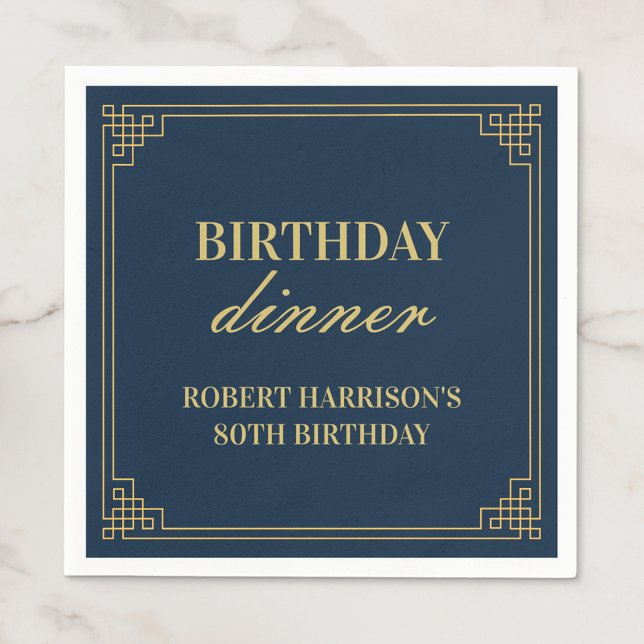 Navy Gold Art Deco 80th Birthday Dinner Party Pappersservett (Skapare uppladdad)