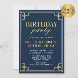 Navy Gold Art Deco 80th Birthday Party Invitation Inbjudningar