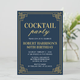 Navy Gold Art Deco Cocktail Party 80th Birthday Inbjudningar