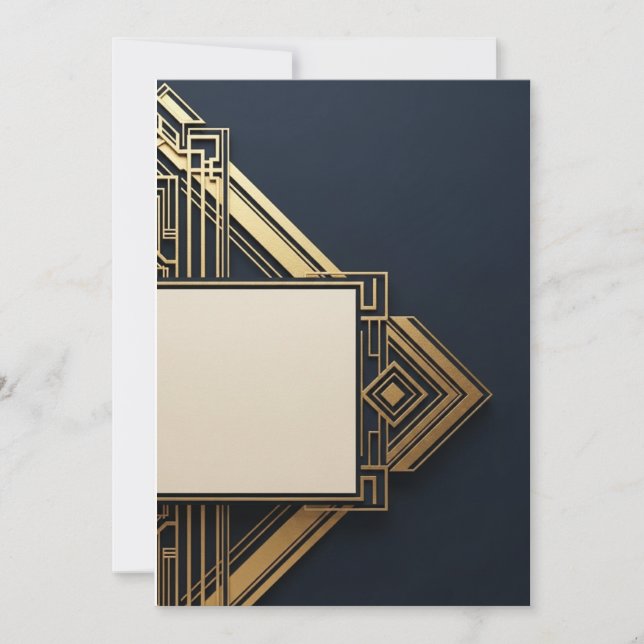 Navy & Gold Art-Deco Inbjudningar (Framsida)
