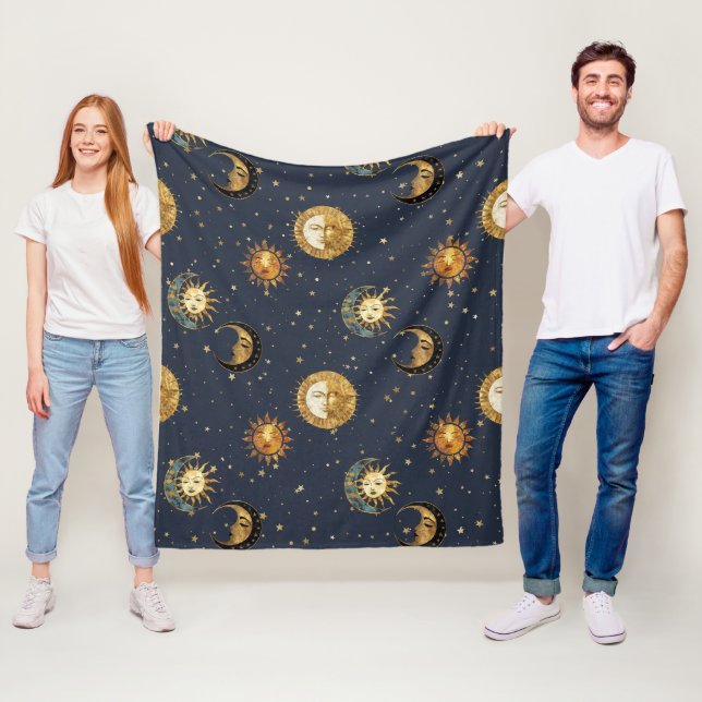 Navy Gold Astrologisymboler Kosmiska Fleecefilt (På plats)