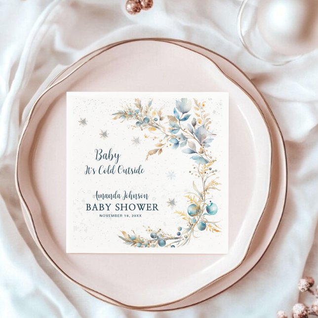 Navy Gold Baby It's Cold Outside Baby Shower Pappersservett (Skapare uppladdad)