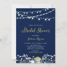 Navy & Gold Boho Blommig Bröllopsbröllopsfest Inbj Inbjudningar