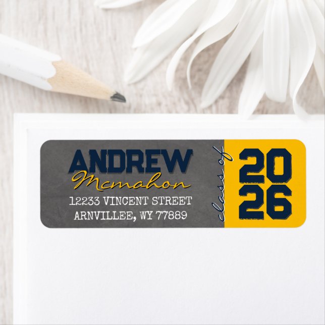 Navy & Gold Chalkboard Examen Returadress Etikett (Insitu)