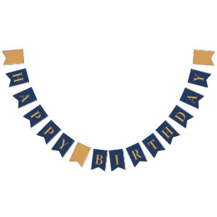 Navy Gold Chic Grattis på födelsedagen Vimplar