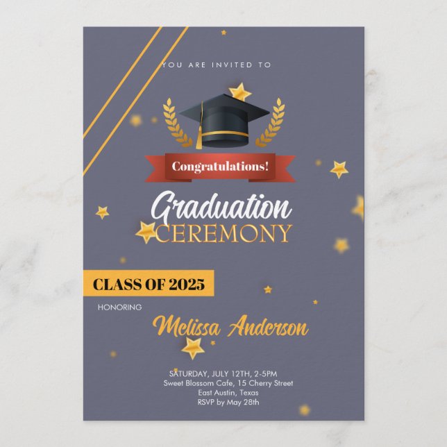 Navy Gold Class of 2025 Ceremoni Inbjudan (Framsida)