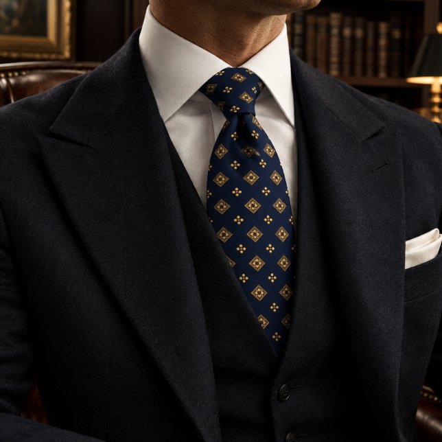 Navy Gold Classic Foulard Medallion Diamant Slips (Skapare uppladdad)