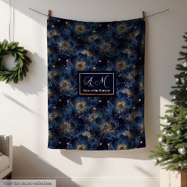 Navy Gold Custom Blanket Lux Floral Throw Style Fleecefilt