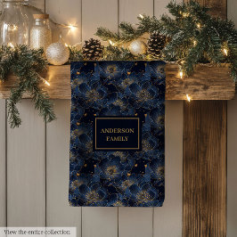 Navy Gold Custom Towel Lux Floral Kitchen Gift Kökshandduk