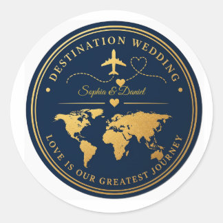 Navy Gold Destination Bröllop Pass Sticker Runt Klistermärke