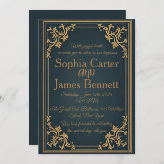 Navy Gold Elegant Formal Wedding Invitation Inbjudningar