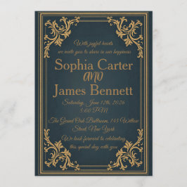 Navy Gold Elegant Formal Wedding Invitation Inbjudningar