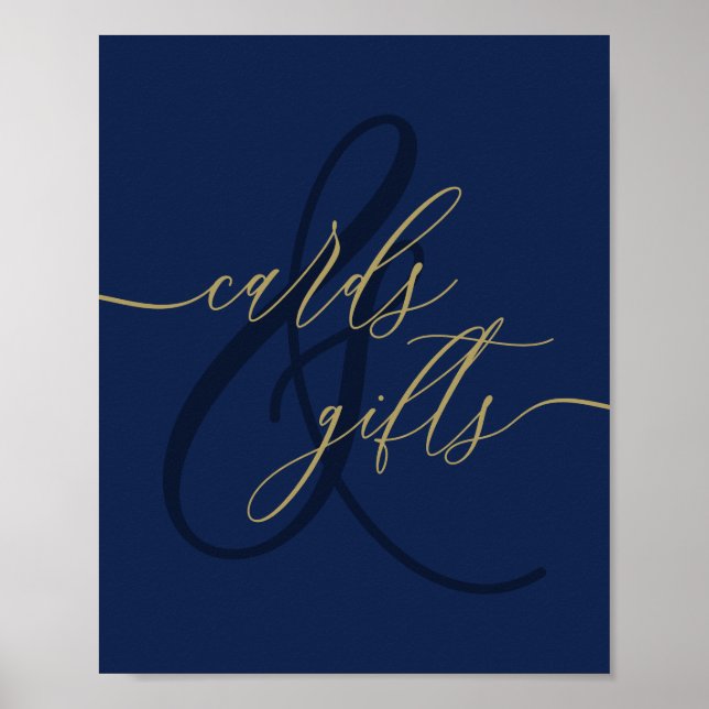 Navy Gold Enkla Skriptade Kort Gåvor Poster (Framsidan)