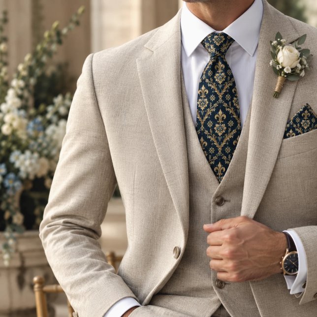 Navy Gold Fleur de Lis Barock Damast Slips (Skapare uppladdad)