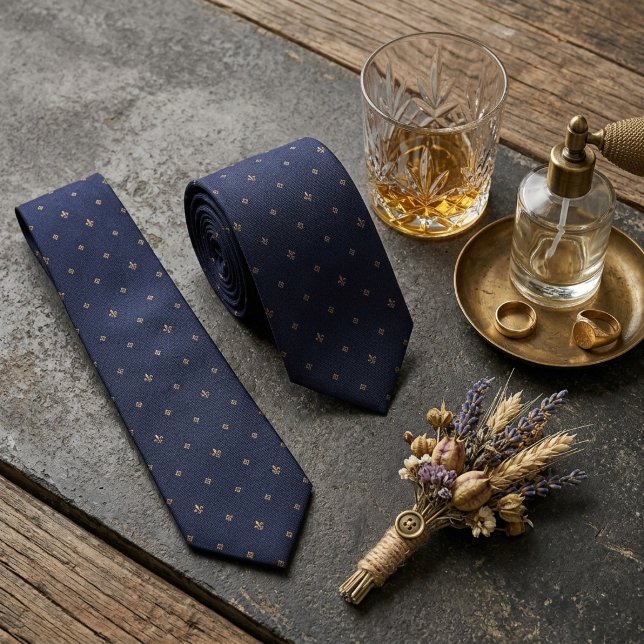Navy Gold Fleur-de-Lis Foulard Slips (Skapare uppladdad)