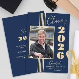 Navy Gold Fotolister Klass 2026 Examen Meddelande