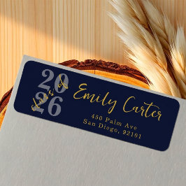 Navy Gold Graduation Return Address Labels Custom Returadress Etikett