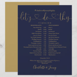 Navy Gold Heart Script Bröllopsschema Tidslinje