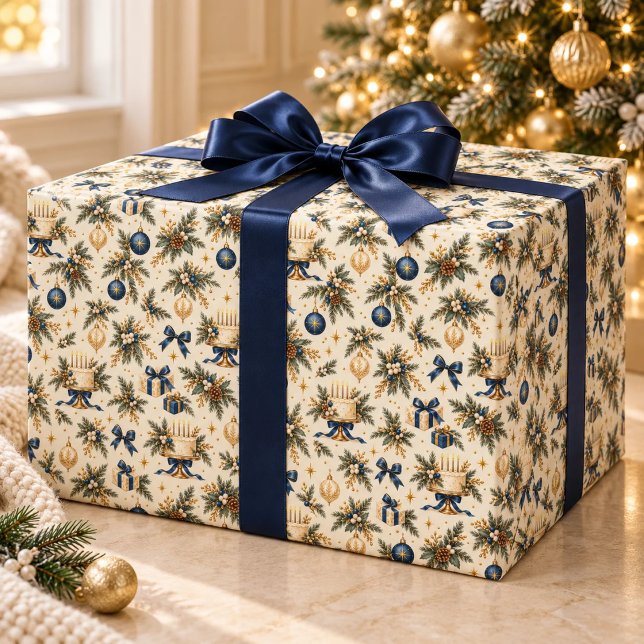 Navy Gold Jul Födelsedagspapper Presentpapper (Skapare uppladdad)