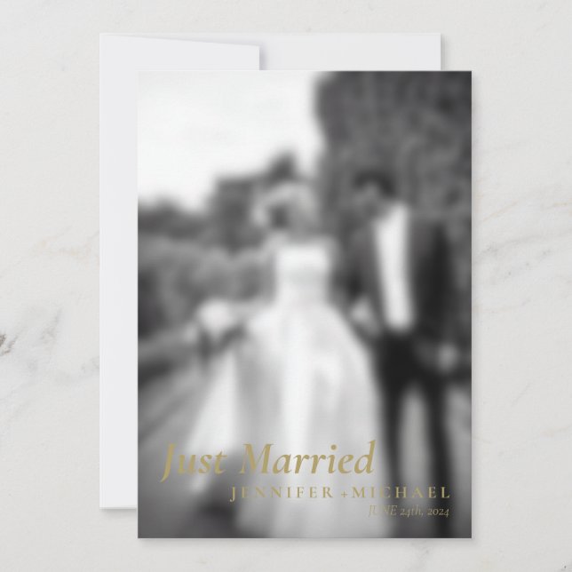 Navy Gold Just Married Enkel Bröllopsbild Inbjudningar (Framsida)