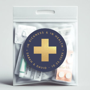Navy & Gold Kit för baksmälla i sjukdom och hälsa Runt Klistermärke