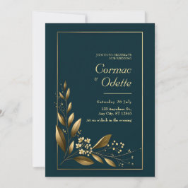 Navy Gold Leaf Botanical Wedding Inbjudningar