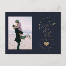 Navy Gold Love Typografi Foto Spara datum Meddelande Vykort