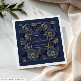 Navy Gold Lux Napkins Custom Name Floral Accent Pappersservett