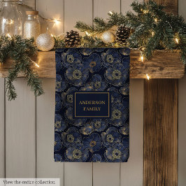 Navy Gold Lux Towel Custom Name Floral Accent Kökshandduk