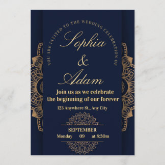 Navy & Gold Mandala Invitation Inbjudningar