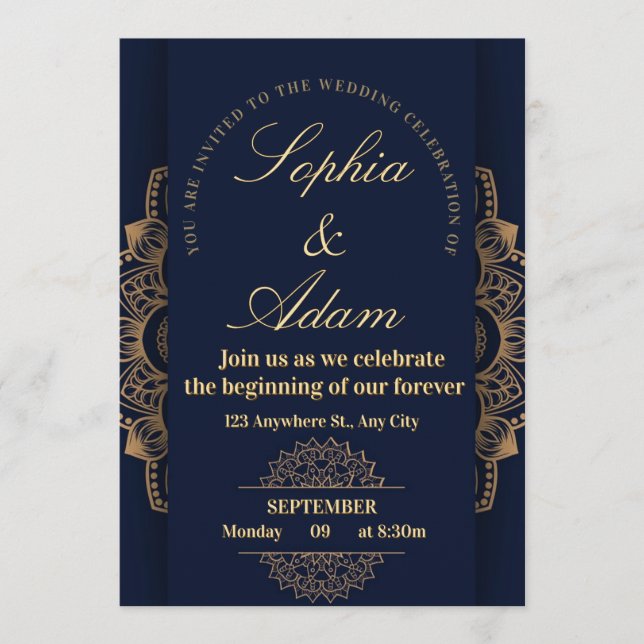 Navy & Gold Mandala Invitation Inbjudningar (Framsida)