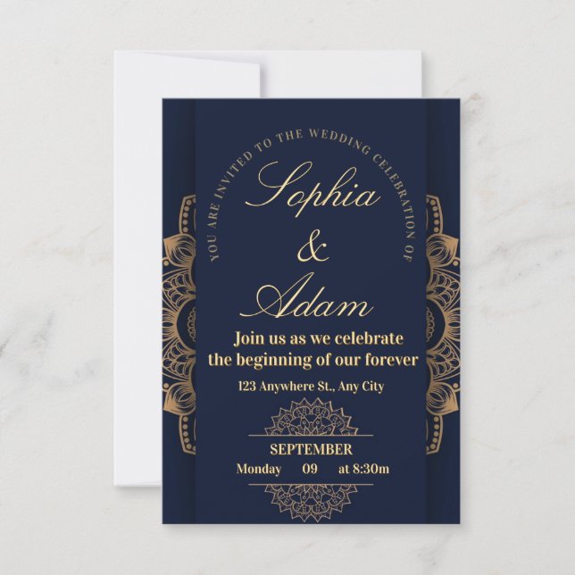 Navy & Gold Mandala Invitation OSA Kort (Framsida)