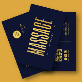 Navy & Gold Massage Terapeut QR-kod och logotyp Visitkort
