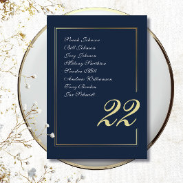 Navy Gold Minimal Script Calligraphy Wedding Bordsnummer