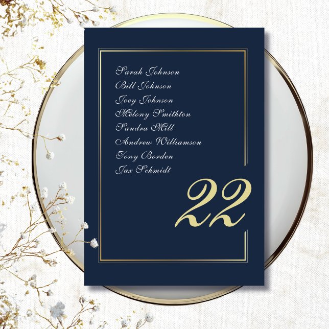 Navy Gold Minimal Script Calligraphy Wedding Bordsnummer (Skapare uppladdad)