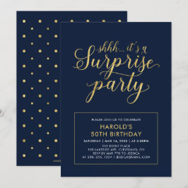 Navy & Gold | Modern Överraskningsfest 50-årsdag Inbjudningar