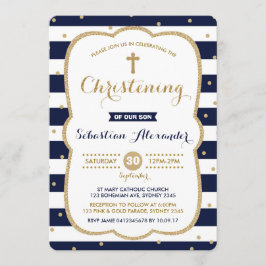 Navy & Gold Pojke Dop Invitation Konfetti Inbjudningar