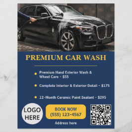 Navy Gold Premium Biltvätt Auto Service Elegant Reklamblad