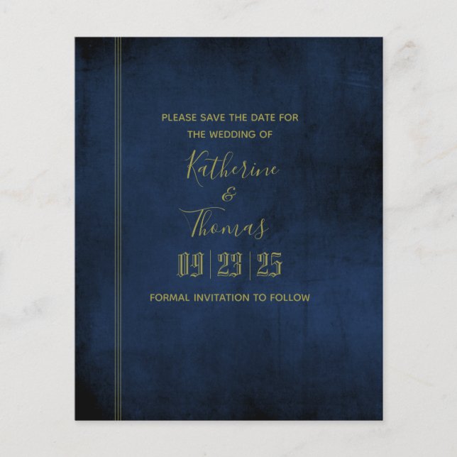 Navy & Gold Royal Spara Datum Budget Flyer (Framsidan)