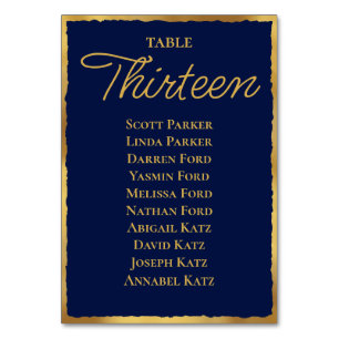 Navy Gold Sittplatskarta Bordsnummer