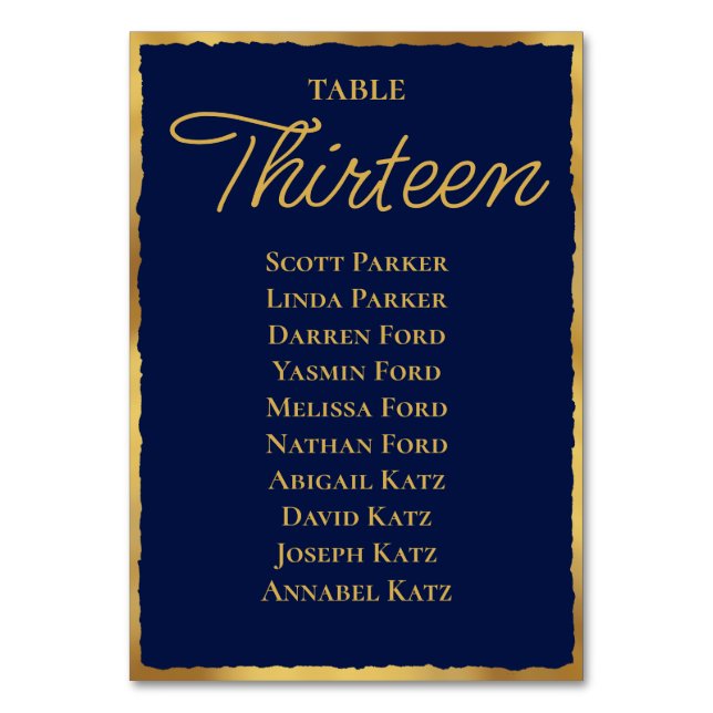 Navy Gold Sittplatskarta Bordsnummer (Framsidan)