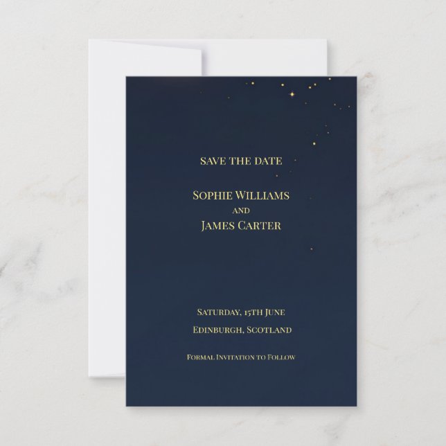 Navy Gold Star Celestial Skotsk Bröllop Spara Datumet (Framsida)