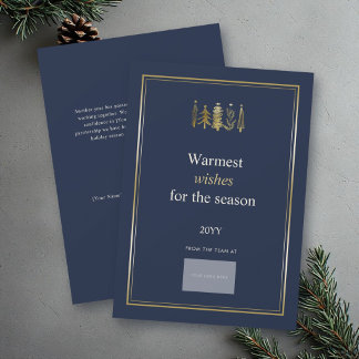 Navy Gold Träd Minimalistisk Företagslogotyp Julkort