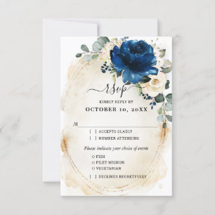 Navy Gold Vit Champagne Elfenbensrosor RSVP OSA Kort