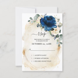 Navy Gold Vit Champagne Elfenbensrosor RSVP OSA Kort