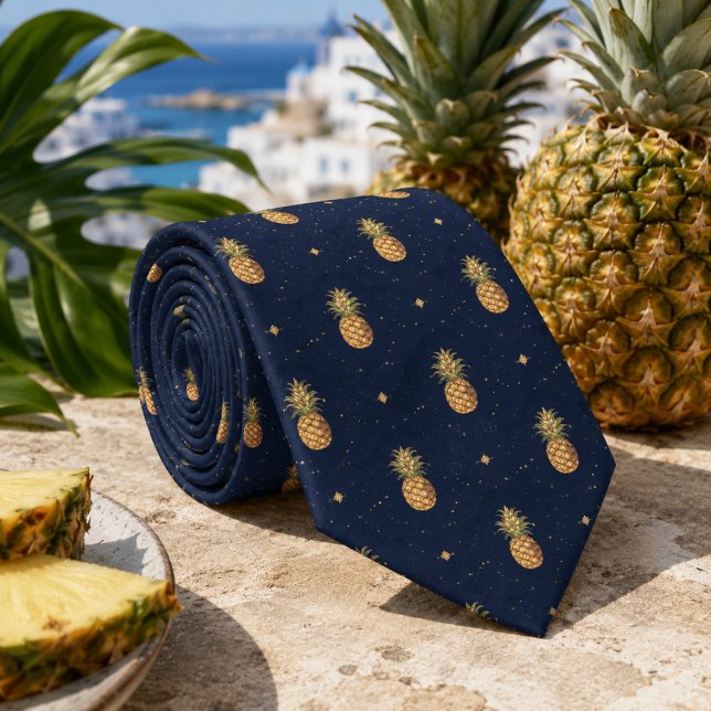 Navy Golden Pineapple Tropiskt Mönster Slips (Skapare uppladdad)