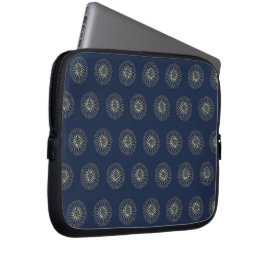 Navy | Golden Zinnia Flower Medallions Laptop Fodral